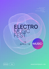 Neon club flyer. Electro dance music. Trance party dj. Electronic sound fest. Techno event poster.