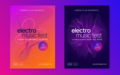Neon dance flyer. Electro trance music. Techno dj party. Electro