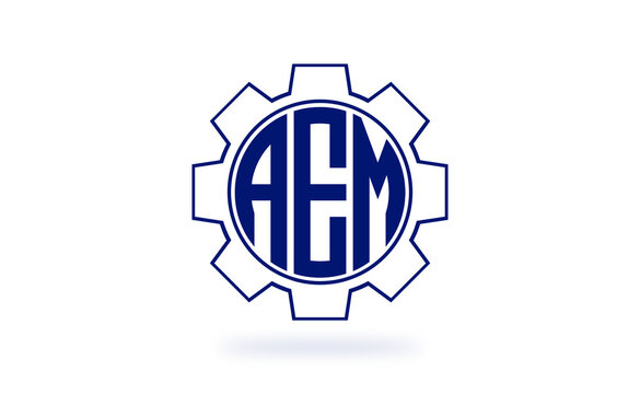 AEM three letter industrial logo with gear icon logo design vector template. mechanical logo | servicing logo | engineering logo | initial letter logo | flat logo | minimalist logo | wordmark logo |