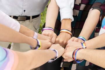 lgtbiq+ hand bracelet Costa Rica Pride month.  
rainbow hand bracelet for people LGTBIQ+