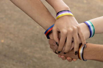 lgtbiq+ hand bracelet Costa Rica Pride month.  
rainbow hand bracelet for people LGTBIQ+