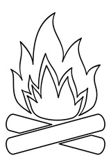 Bonfire outline icon. Campfire vector illustration isolated on white background. Coloring book page for children.