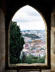 Vista panorâmica a partir de uma janela do Palácio Nacional de Sintra