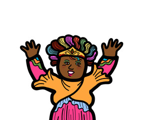 Happy young black woman arm raised celebration