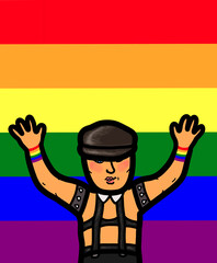 Happy gay pride lgbtq person arm raised celebration