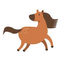 Cute brown horse isolated on white background. Little pony. Funny childish character. Colored flat cartoon vector illustration EPS