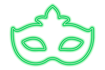 Carnival mask on the eyes. Neon green contour on a white background
