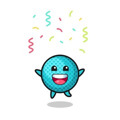 happy spiky ball mascot jumping for congratulation with colour confetti