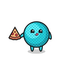 cute spiky ball cartoon eating pizza