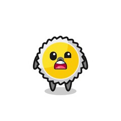 the shocked face of the cute saw blade mascot
