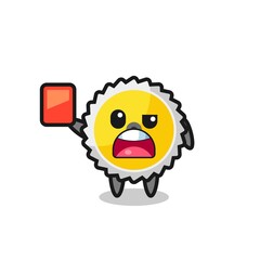 saw blade cute mascot as referee giving a red card