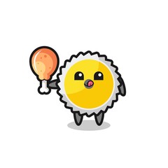 saw blade cute mascot is eating a fried chicken