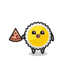 cute saw blade cartoon eating pizza