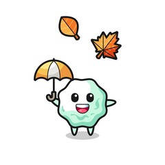 cartoon of the cute chewing gum holding an umbrella in autumn