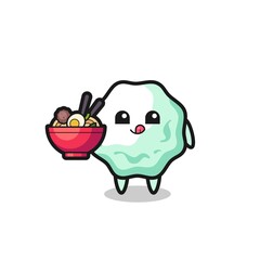 cute chewing gum character eating noodles
