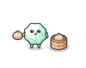 cute chewing gum character eating steamed buns