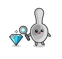 spoon mascot is checking the authenticity of a diamond