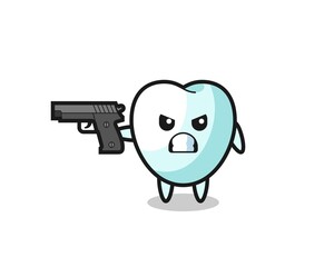 Fototapeta premium the cute tooth character shoot with a gun
