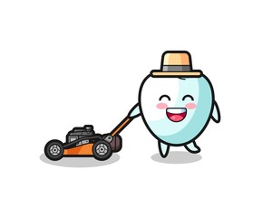 illustration of the tooth character using lawn mower