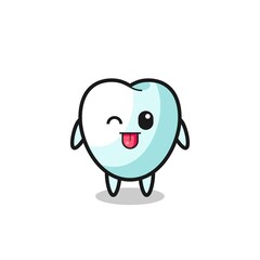 cute tooth character in sweet expression while sticking out her tongue