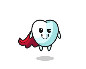 the cute tooth character as a flying superhero