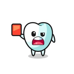 Obraz premium tooth cute mascot as referee giving a red card