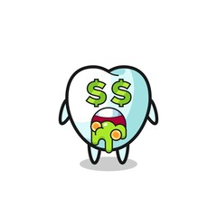 tooth character with an expression of crazy about money