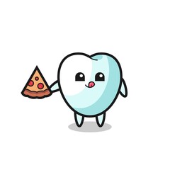 cute tooth cartoon eating pizza