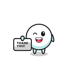 the mascot of the speech bubble holding a banner that says thank you