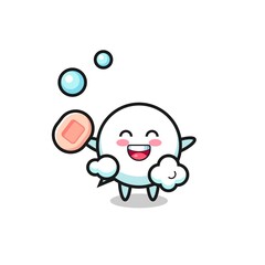 speech bubble character is bathing while holding soap