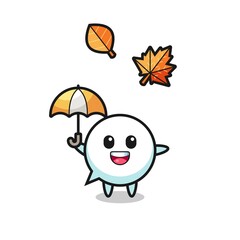cartoon of the cute speech bubble holding an umbrella in autumn