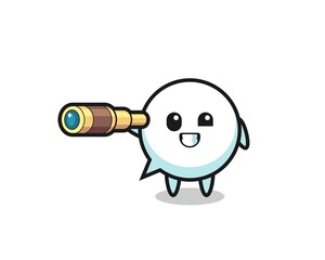 cute speech bubble character is holding an old telescope
