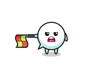 speech bubble character as line judge hold the flag straight horizontally