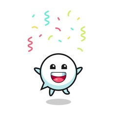happy speech bubble mascot jumping for congratulation with colour confetti