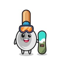 Illustration of cooking spoon character with snowboarding style