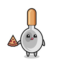 cute cooking spoon cartoon eating pizza