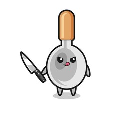 cute cooking spoon mascot as a psychopath holding a knife