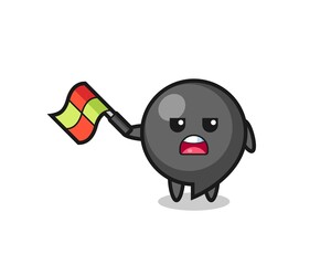 comma symbol cartoon as the line judge hold the flag up at a 45 degree angle