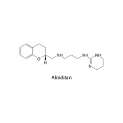 Alniditan molecule flat skeletal structure, Ditan class drug used to treat migraine. Vector illustration.