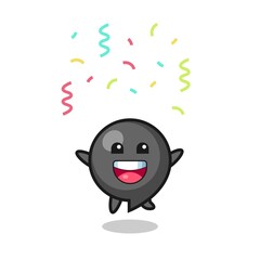happy comma symbol mascot jumping for congratulation with colour confetti