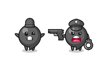illustration of comma symbol robber with hands up pose caught by police