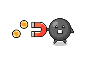 the character of dot symbol hold a magnet to catch the gold coins