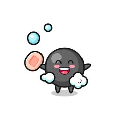 dot symbol character is bathing while holding soap