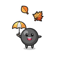 cartoon of the cute dot symbol holding an umbrella in autumn