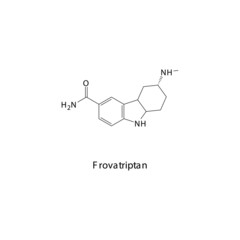 Frovatriptan molecule flat skeletal structure, Triptan class drug used to treat migraine. Vector illustration.