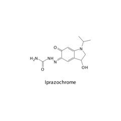 Iprazochrome molecule flat skeletal structure, Serotonin antagonist class drug used to treat migraine. Vector illustration.