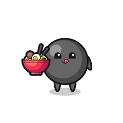 cute dot symbol character eating noodles