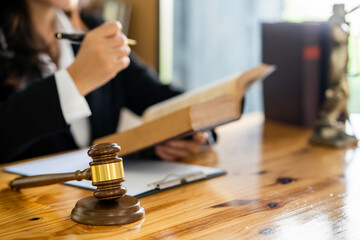 Businesswoman and Male lawyer or judge consult having team meeting with client, Law and Legal...