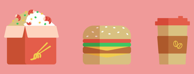 3 vetores flats de alimentos de redes de fast food.