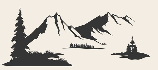 Mountains vector.Mountain range silhouette isolated vector illustration. Mountains silhouette.